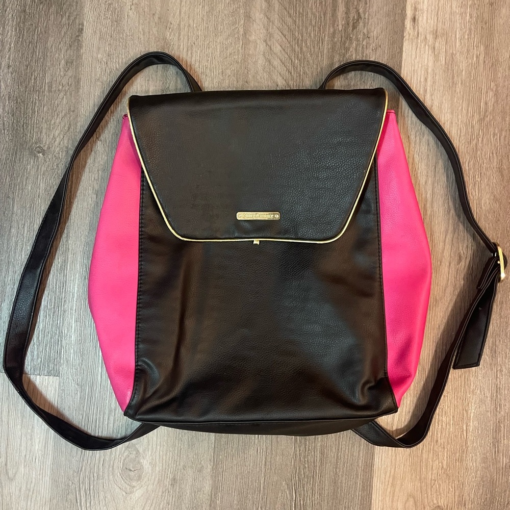 Juicy Couture Expandable Faux Leather Pink and Black Backpack